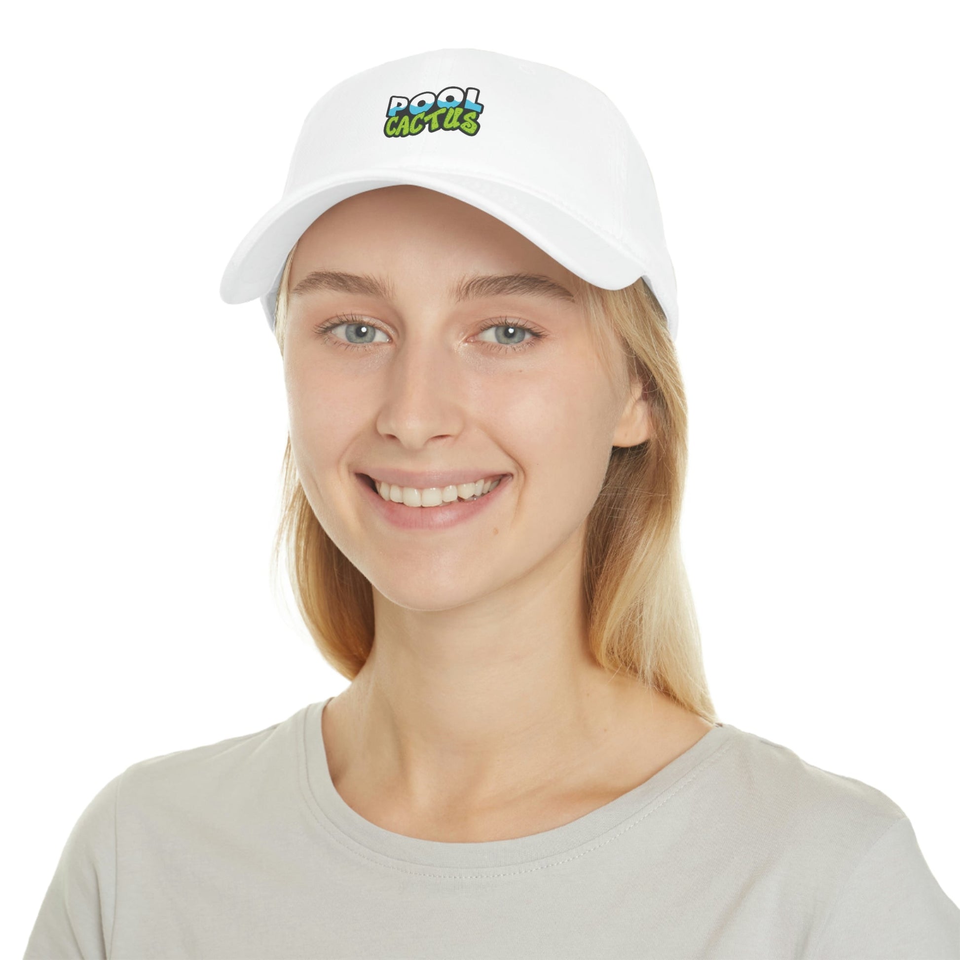 Low Profile Baseball Cap with Pool Cactus Logo Available in White & Khaki - Pool Cactus