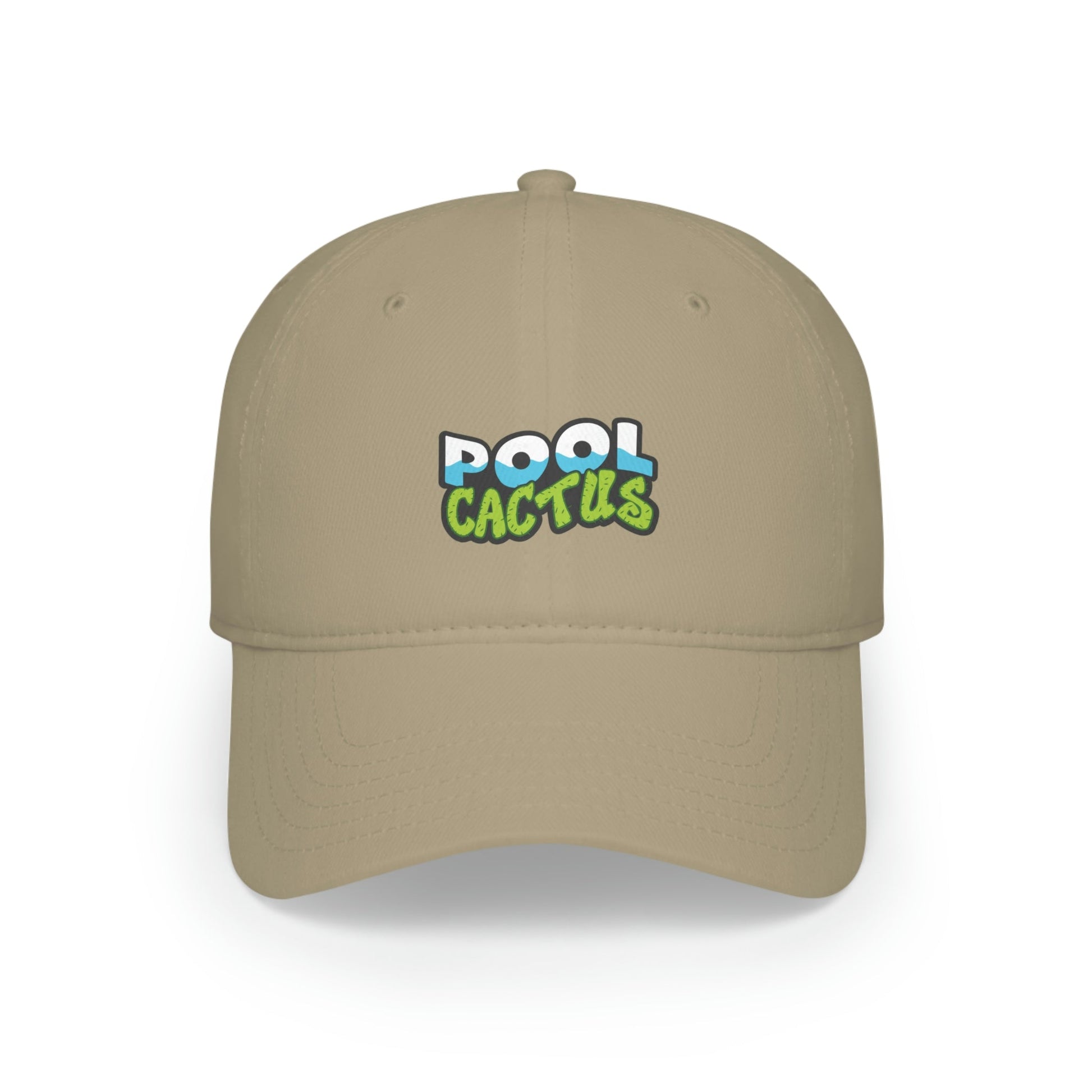 Low Profile Baseball Cap with Pool Cactus Logo Available in White & Khaki - Pool Cactus