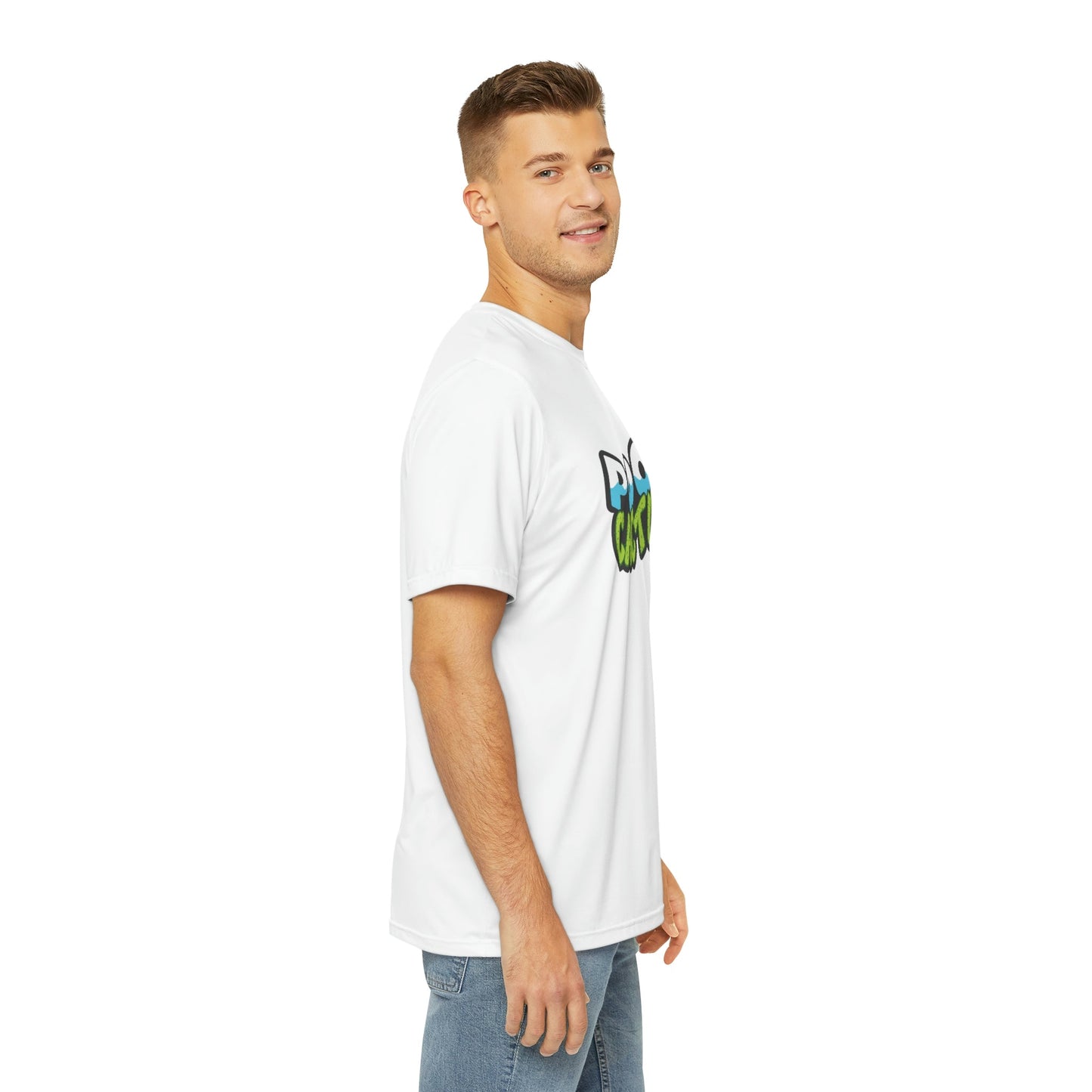 Men's Comfy Polyester Tee (AOP) with Pool Cactus Logo - Shrink and Fade-resistant - Pool Cactus