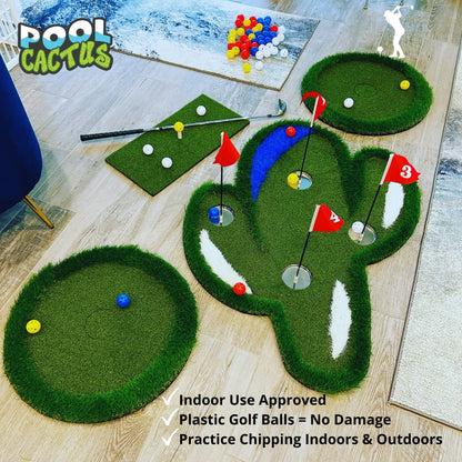 Pool Cactus Floating Golf Green Set with 60 Multi Colored Floating Golf Balls Perfect Gift Idea for Golfers - Pool Cactus