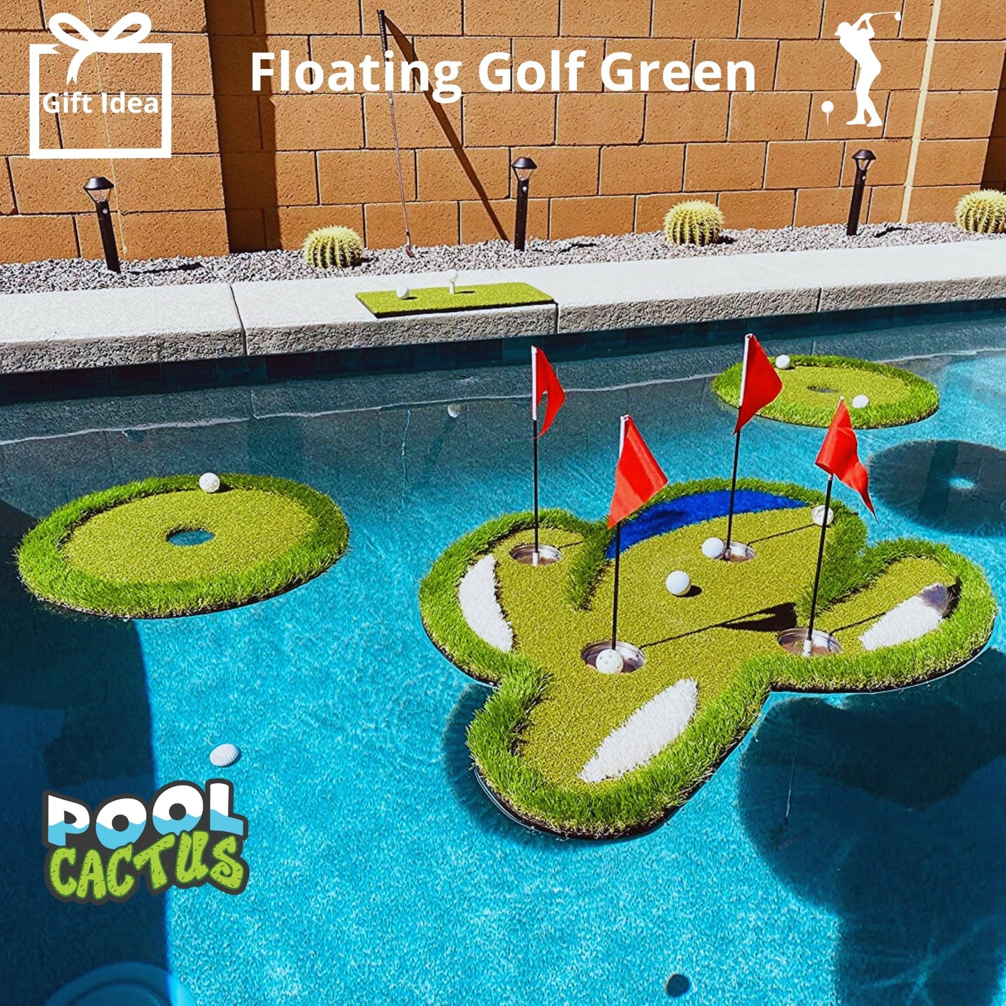 Pool Cactus Floating Golf Green Set with 60 Multi Colored Floating Golf Balls Perfect Gift Idea for Golfers - Pool Cactus