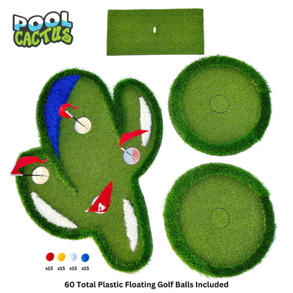 Pool Cactus Floating Golf Green Set with 60 Multi Colored Floating Golf Balls Perfect Gift Idea for Golfers - Pool Cactus