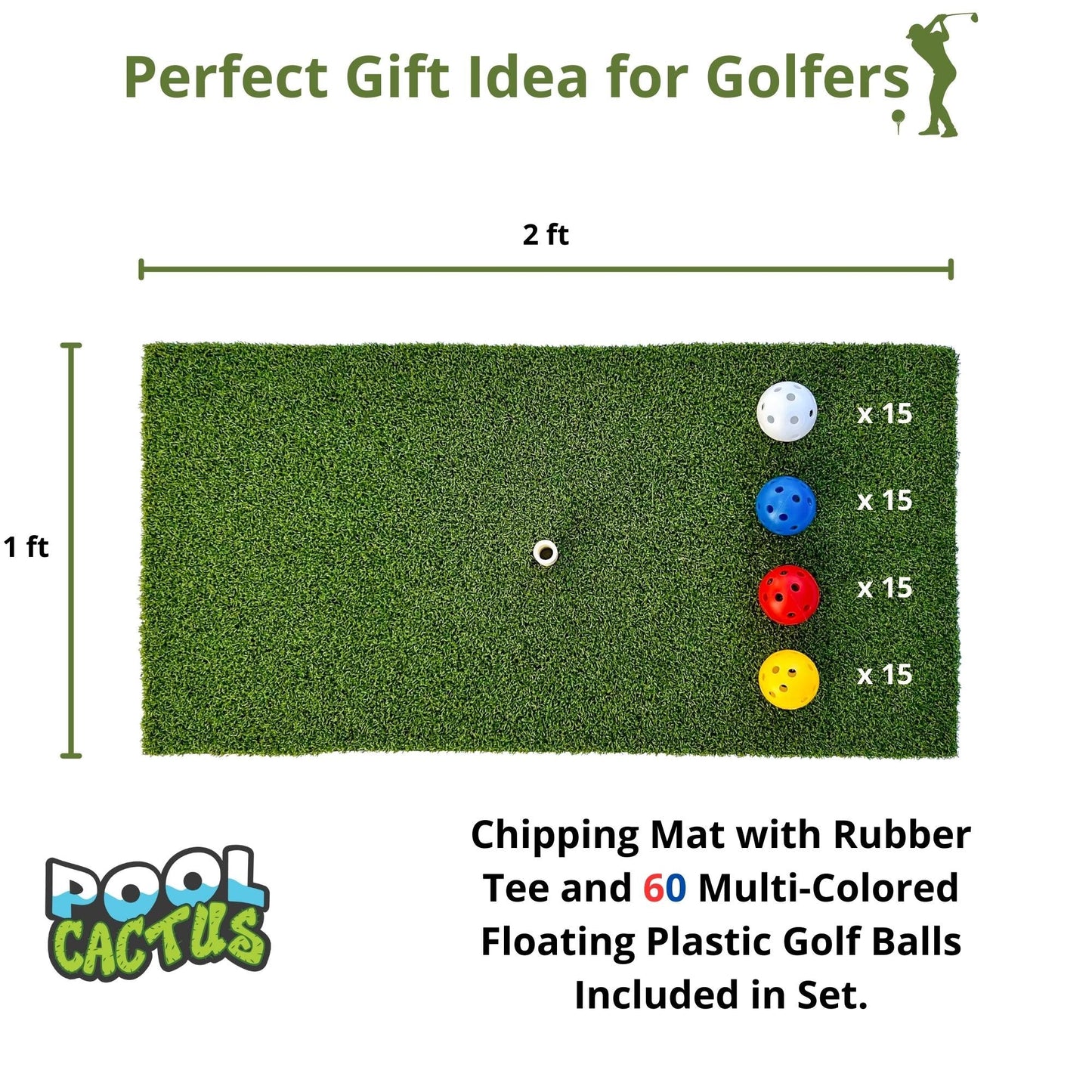 Pool Cactus Floating Golf Green Set with 60 Multi Colored Floating Golf Balls Perfect Gift Idea for Golfers - Pool Cactus