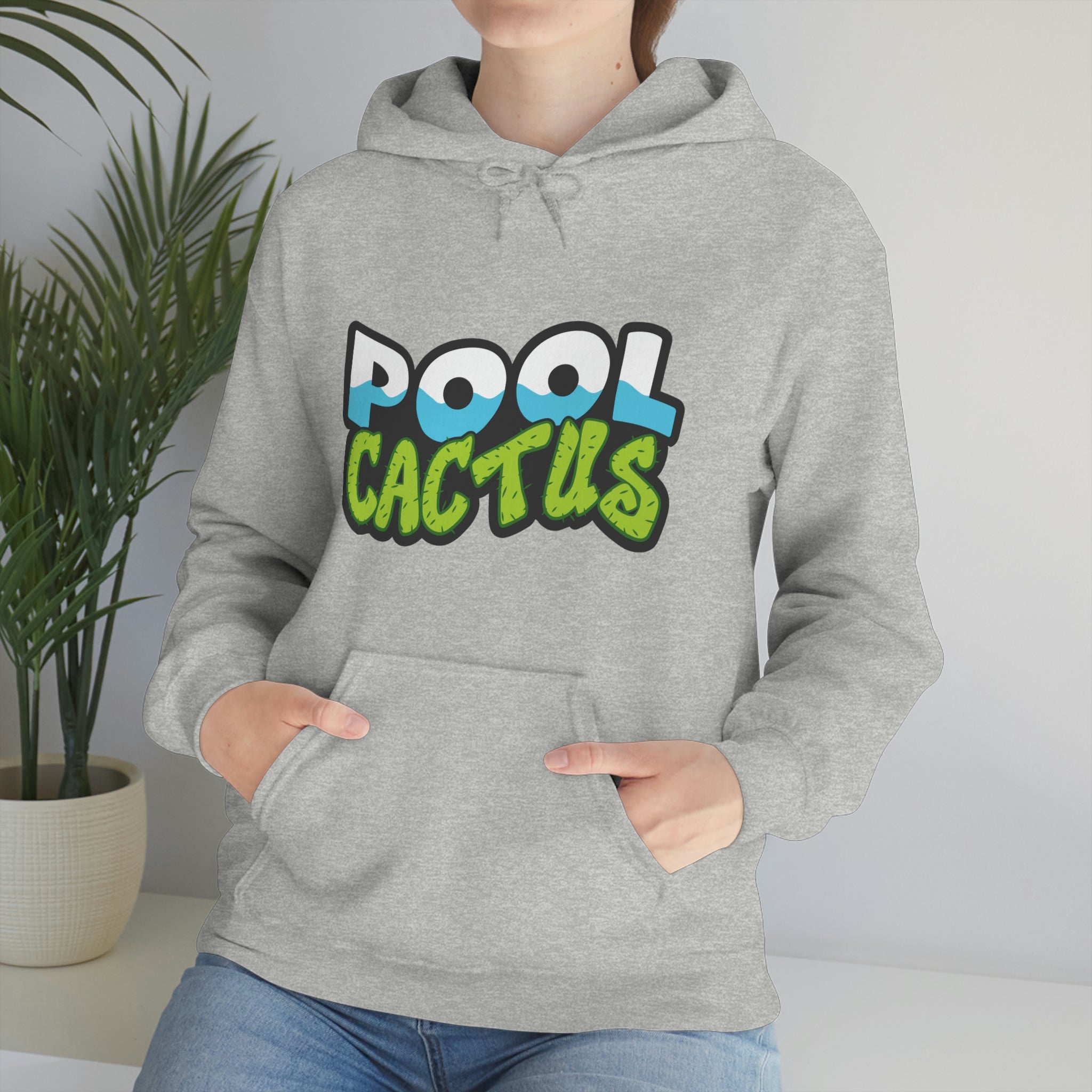 Unisex Heavy Blend Hooded Plush Sweatshirt with Pool Cactus Logo Design